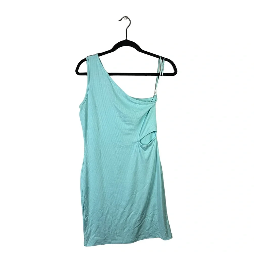 Primark Aqua Blue Asymmetric Single Strap Sleeveless Fitted Formal Dress Medium - Picture 2 of 8